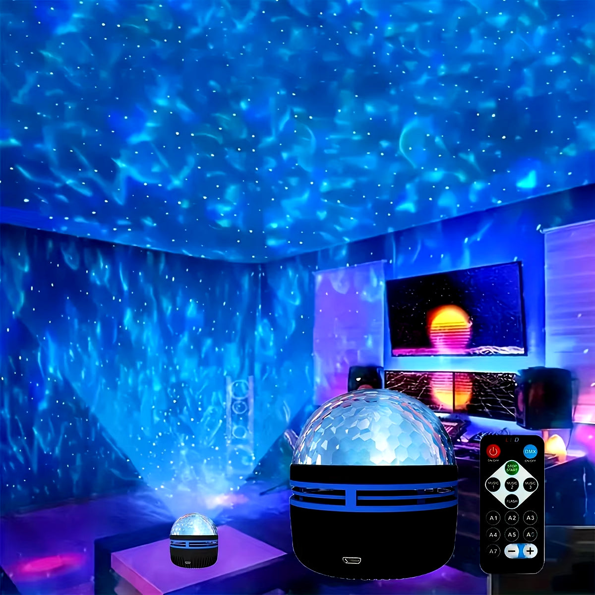 LED Starry Galaxy Ocean Wave Projector: RGB Smart Lamp with Remote Control