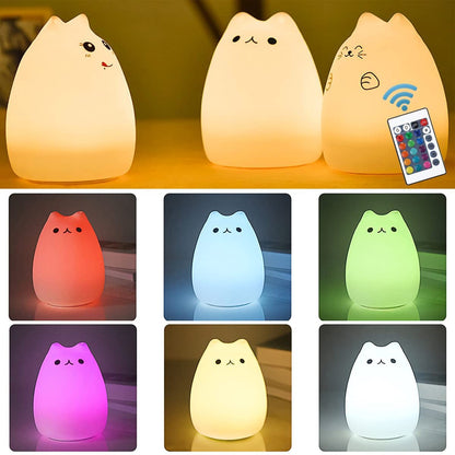 Cat Lamp with Remote Control: Silicone Kitty Night Light