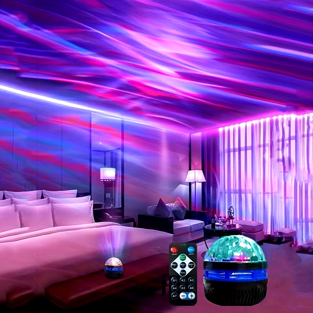 LED Starry Galaxy Ocean Wave Projector: RGB Smart Lamp with Remote Control