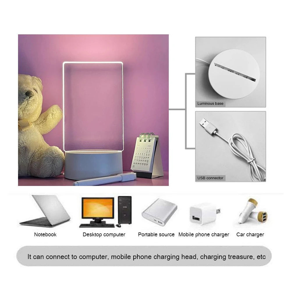 Transparent Message Board Night Light: Glowing LED Memo & Daily Note Board